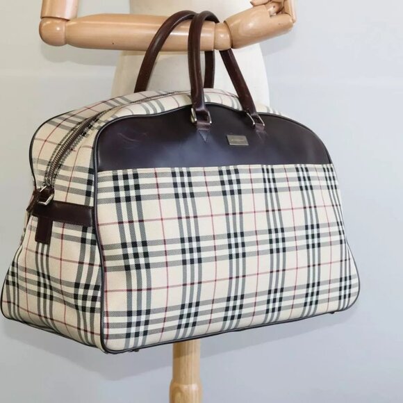 BURBERRY Nova Check Boston Bag Canvas Beige Auth - Picture 1 of 16
